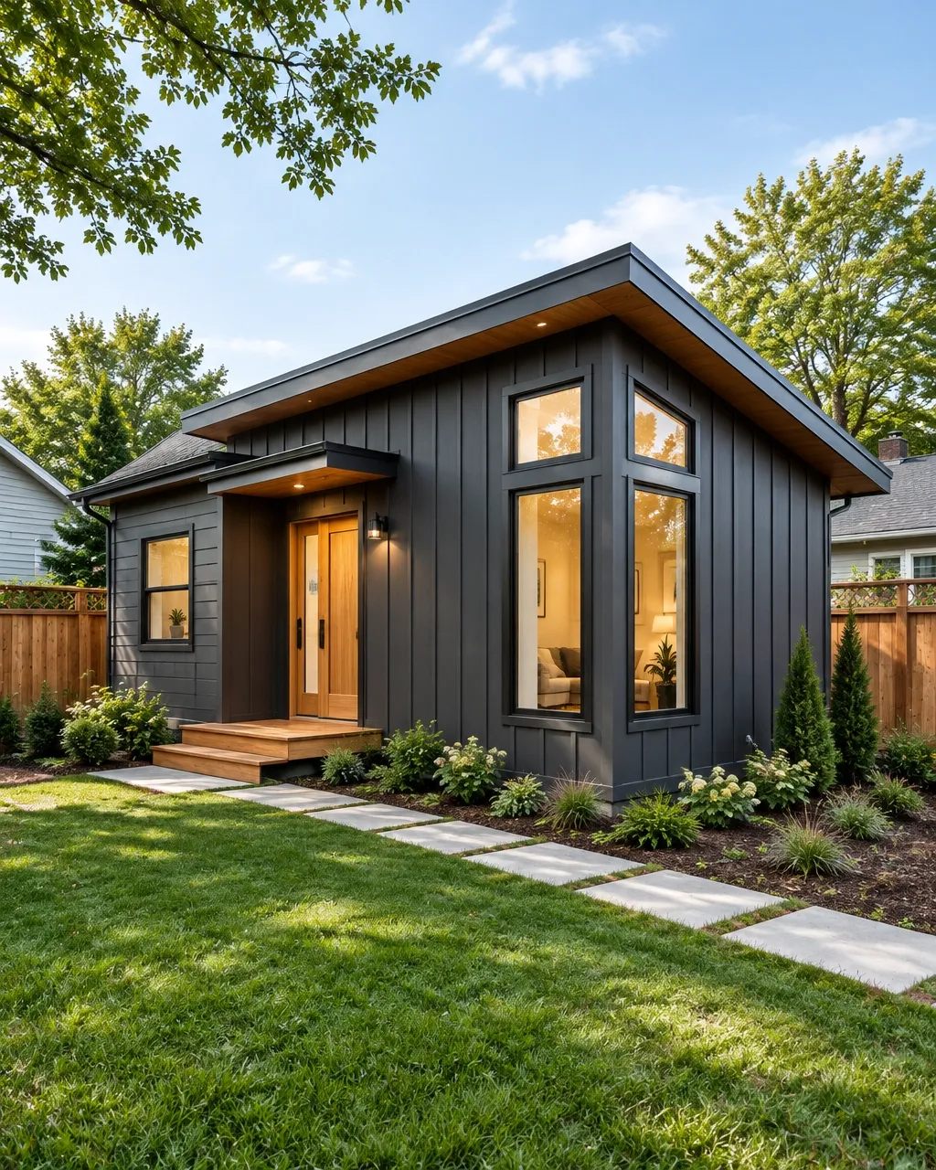 Contemporary accessory dwelling unit in a backyard